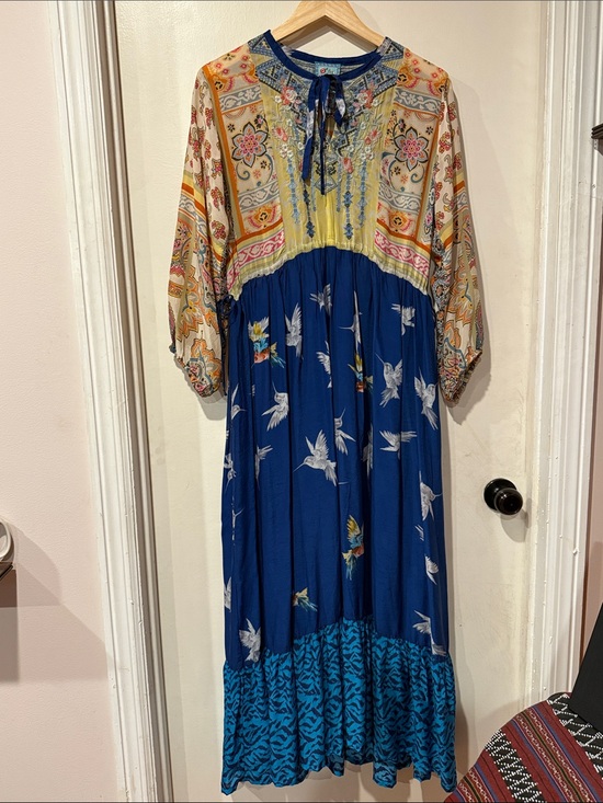 Johnny Was Dresses & Skirts - Johnny Was Cupra Rayon -Print Maxi Dress in Navy and Yellow. Small